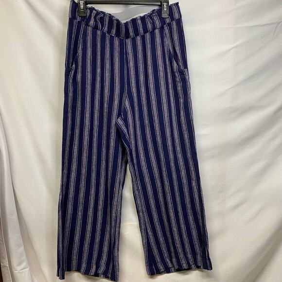Indigo Rein Woman's  Large  Wide Leg  Pull On Split Leg  Blue Stripped Pants - Picture 7 of 7